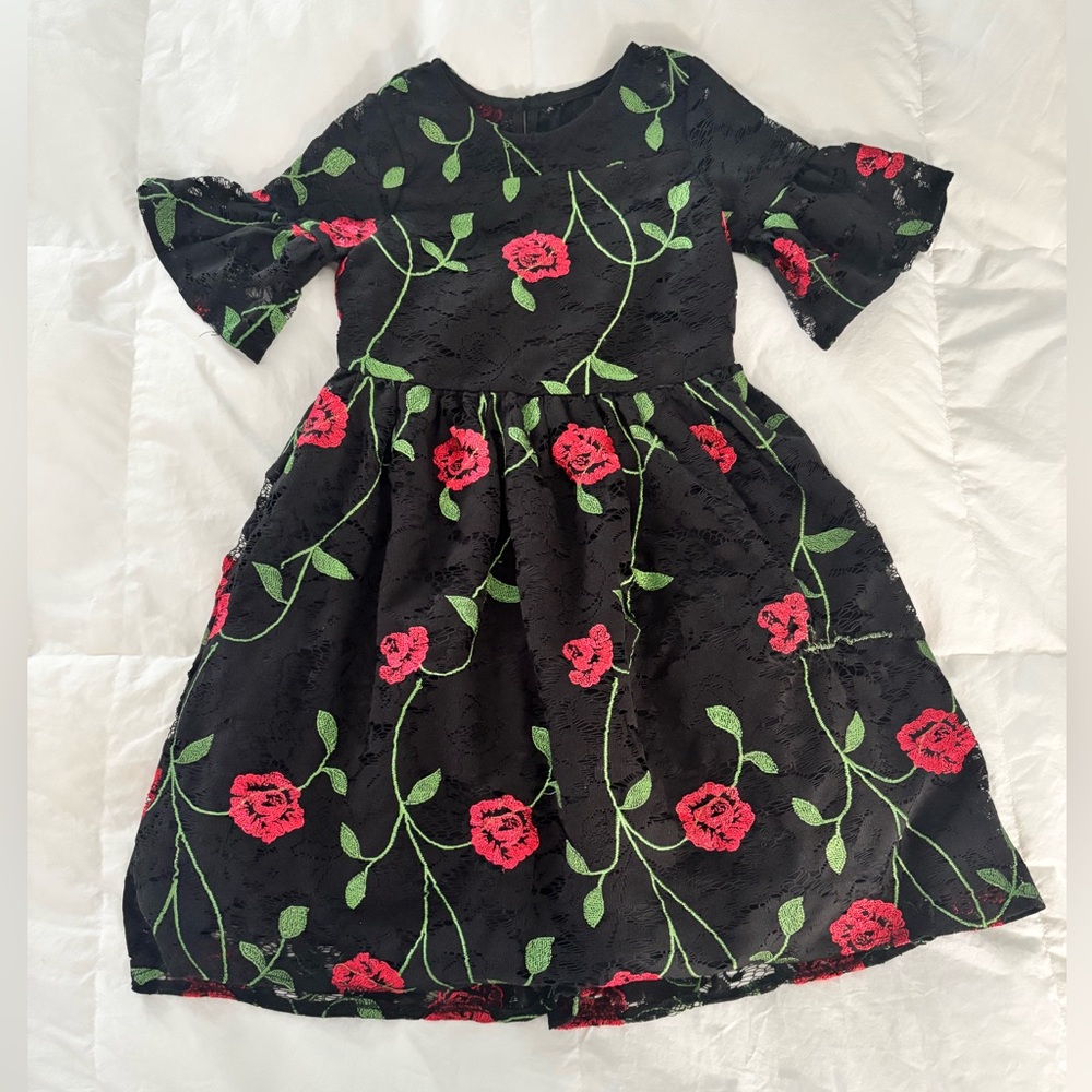 Pippa & Julie Black Dress with Red Floral Design